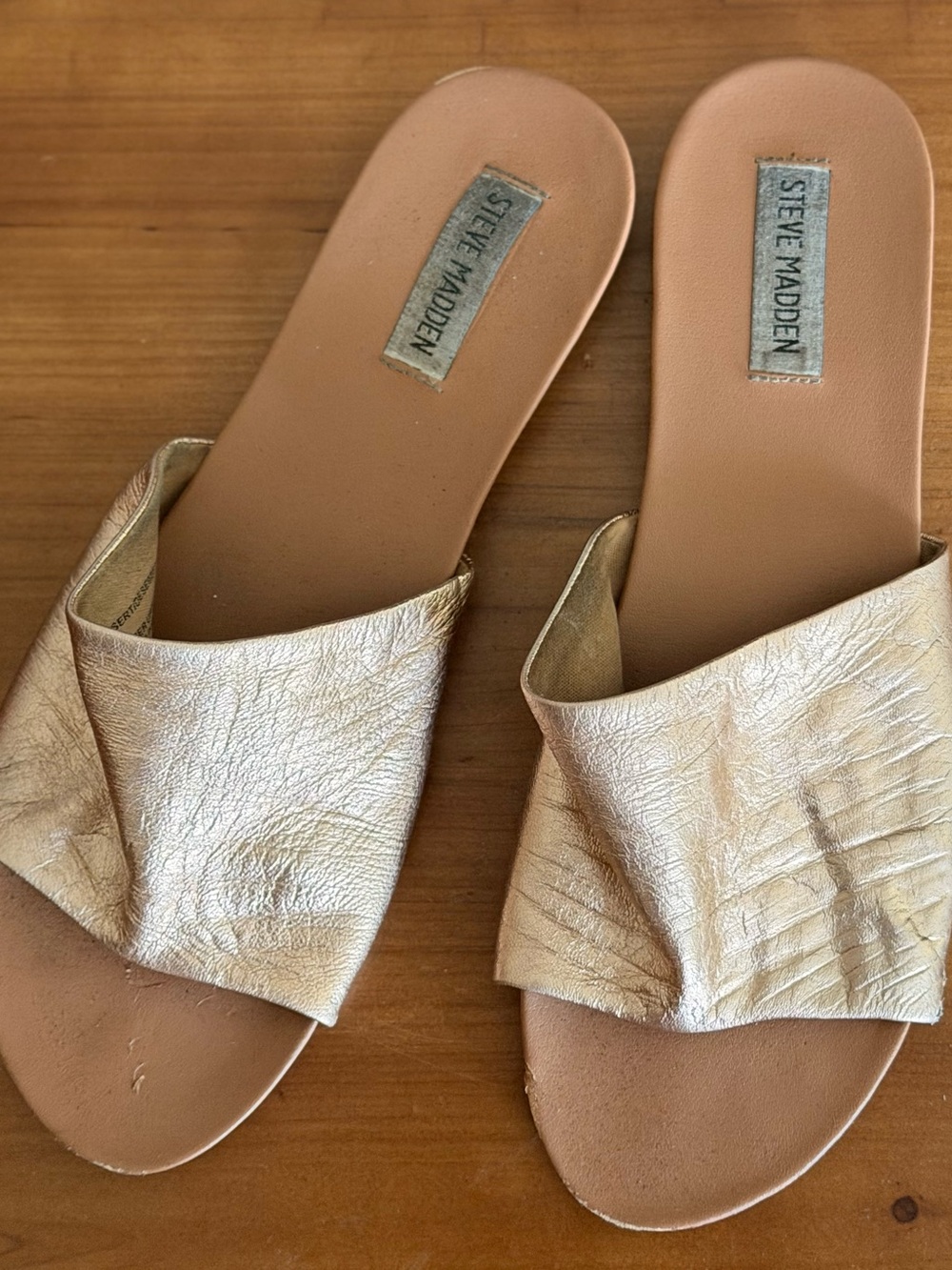 Steve Madden Metallic Rose Gold Leather Slide Sandals